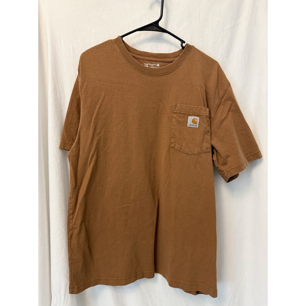 Carhartt Mens Medium Loose Fit Brown Pocket T Shirt Workwear Heavyweight K87